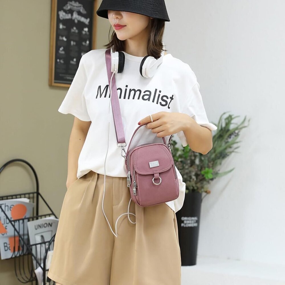 Women Small Crossbody Bag Nylon Multi Pocket Shoulder Purse for Daily Use - Picture 2 of 7